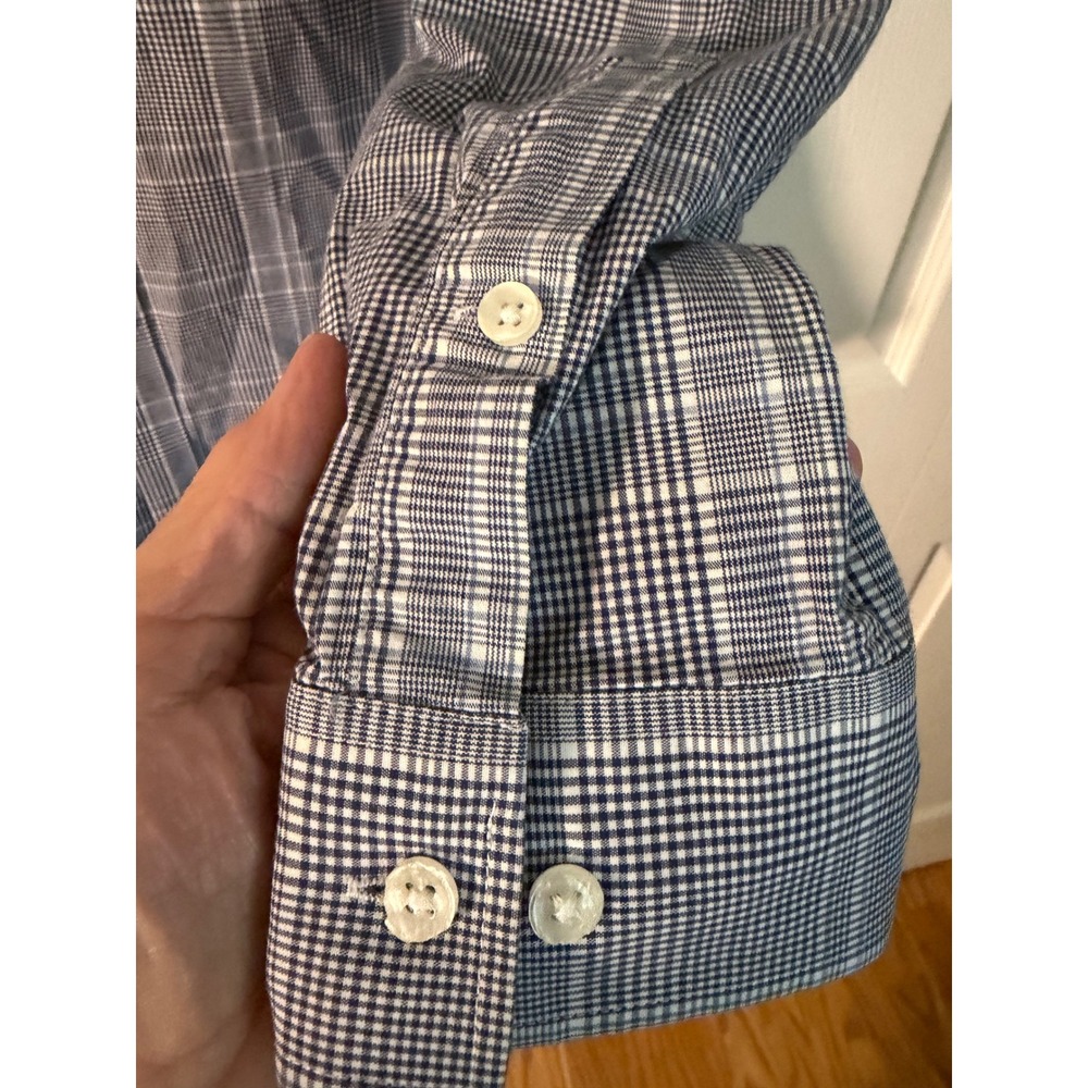 Michael Kors Mens Slim Fit Stretch Glen Plaid Button Down Shirt Blue White 16 L - Picture 6 of 9